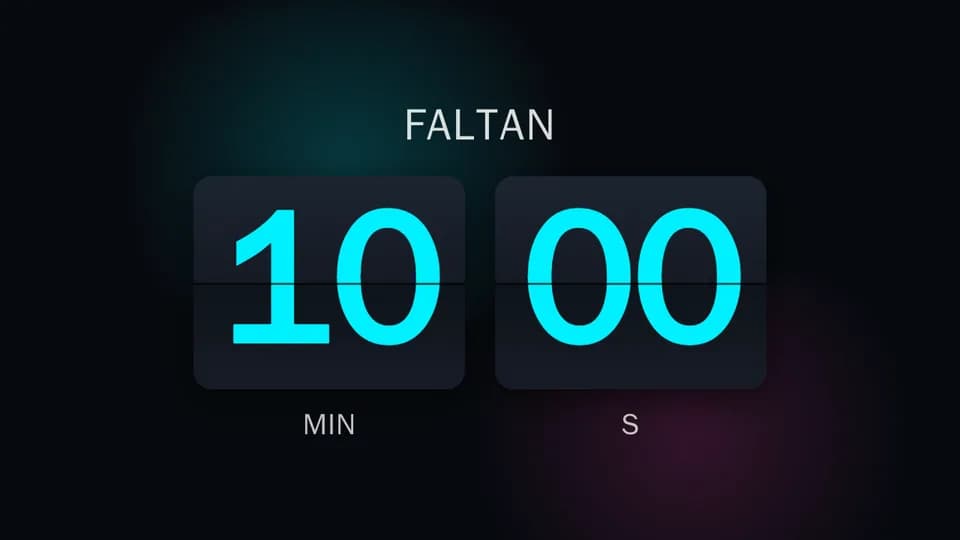 Cuenta regresiva en modo duración: «Faltan 10:00» con minutos y segundos