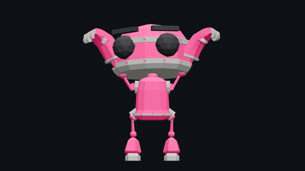 Personaje que te imita: el robot de muestra rosa con los dos brazos levantados, copiando a la persona