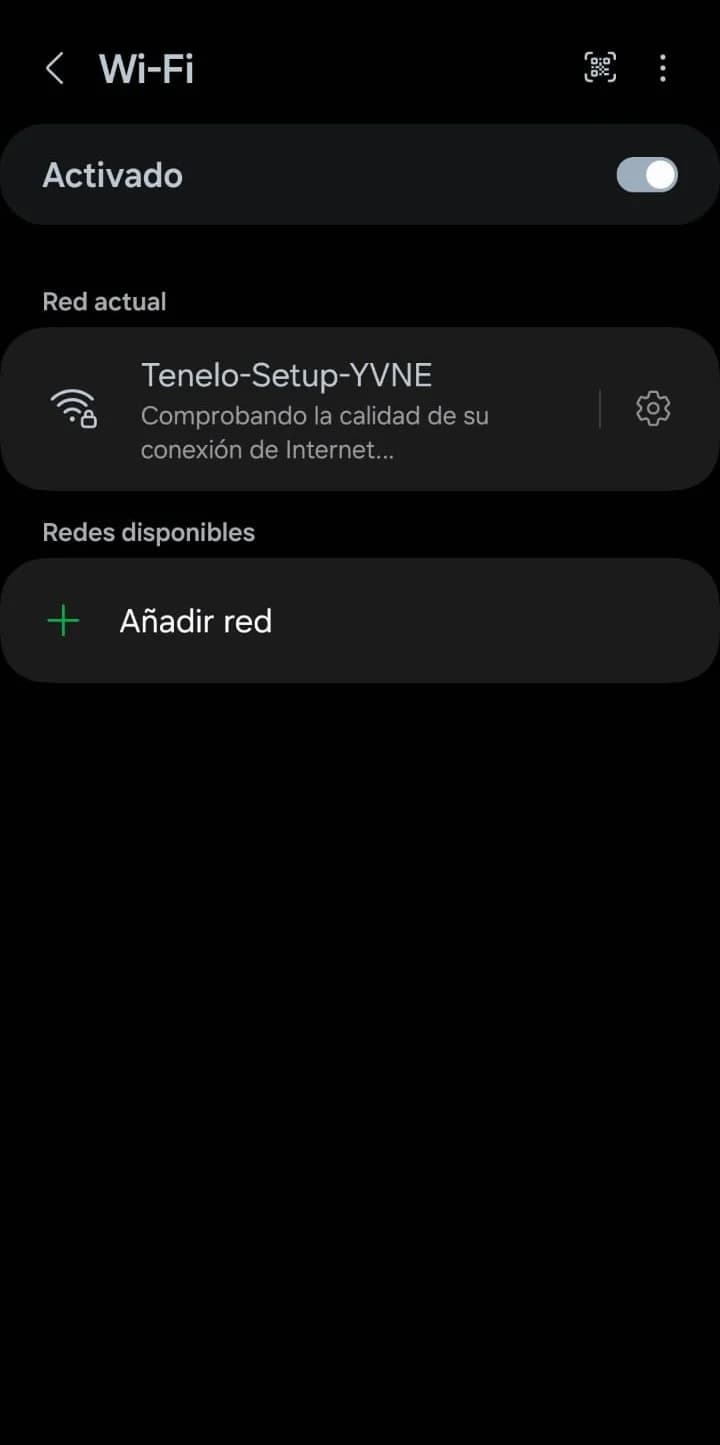 El celular unido a la red temporal del equipo, Tenelo-Setup