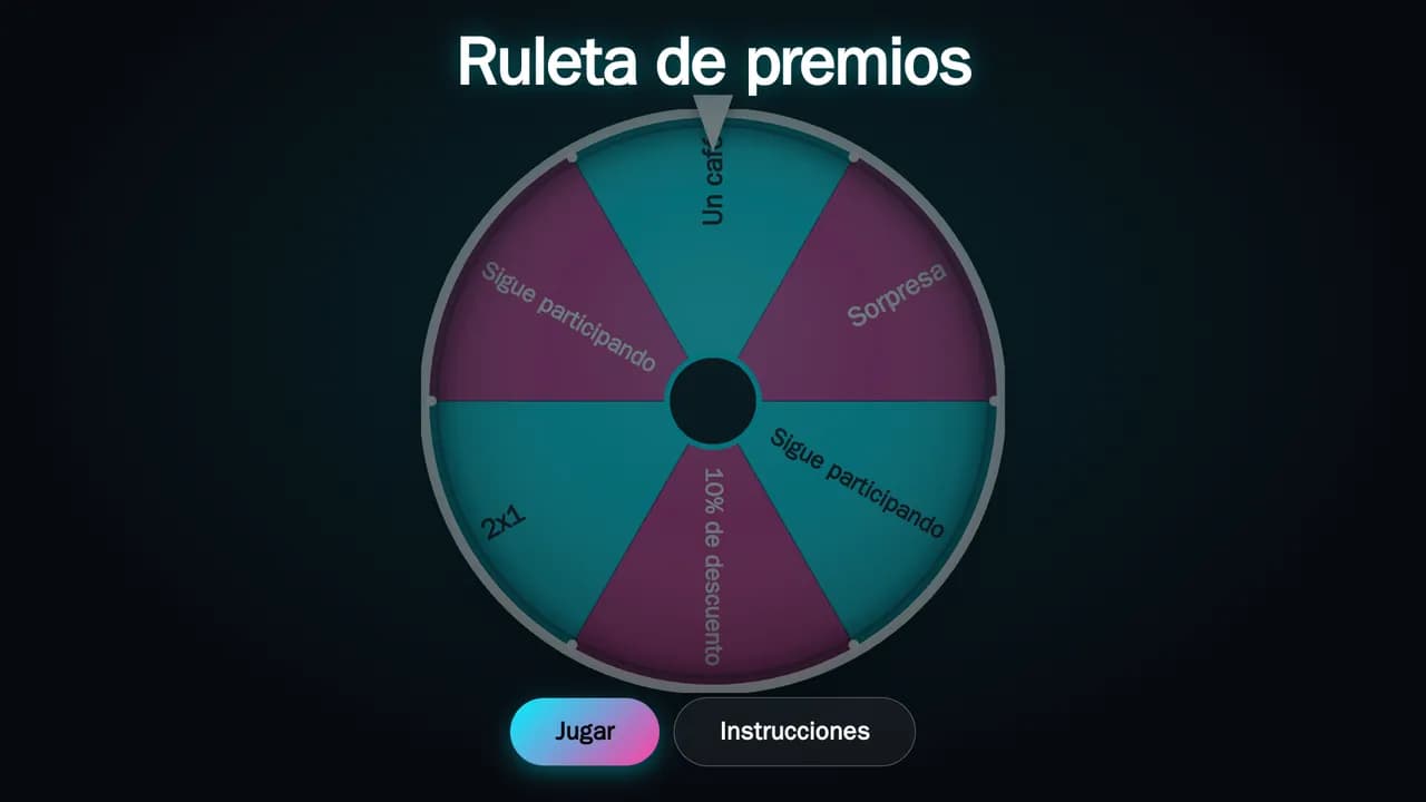 Ruleta de premios en pantalla con sus gajos y el botón Jugar